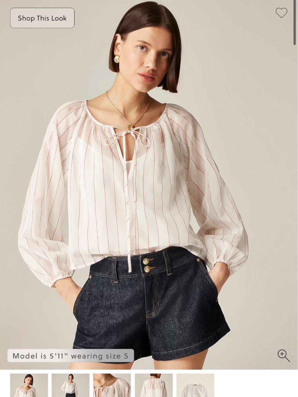 J. Crew Tie-front popover top in dobby satin with tie neck